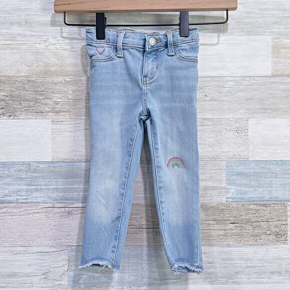 Old Navy Rainbow Embroidered Ballerina Jeans Light Wash Stretch Toddler Girl 2T - Picture 1 of 6